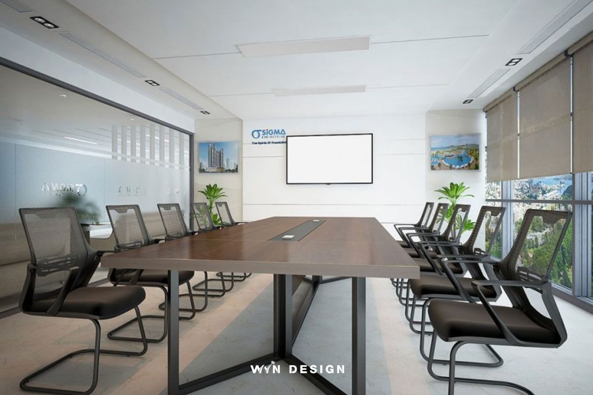 Thiết kế nội thất phòng họp đơn giản sử dụng màu đen làm màu chủ đạo